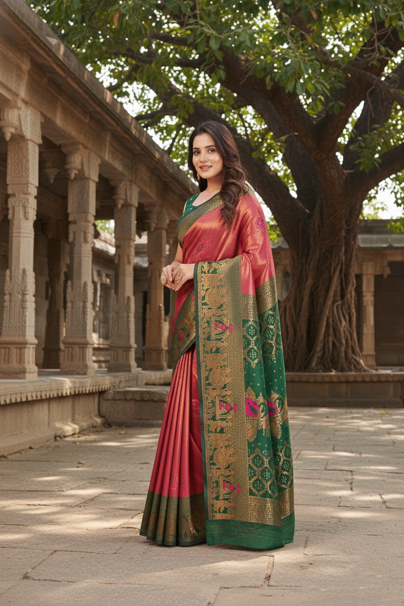 The Regal c& Emerald Banarasi Silk Saree