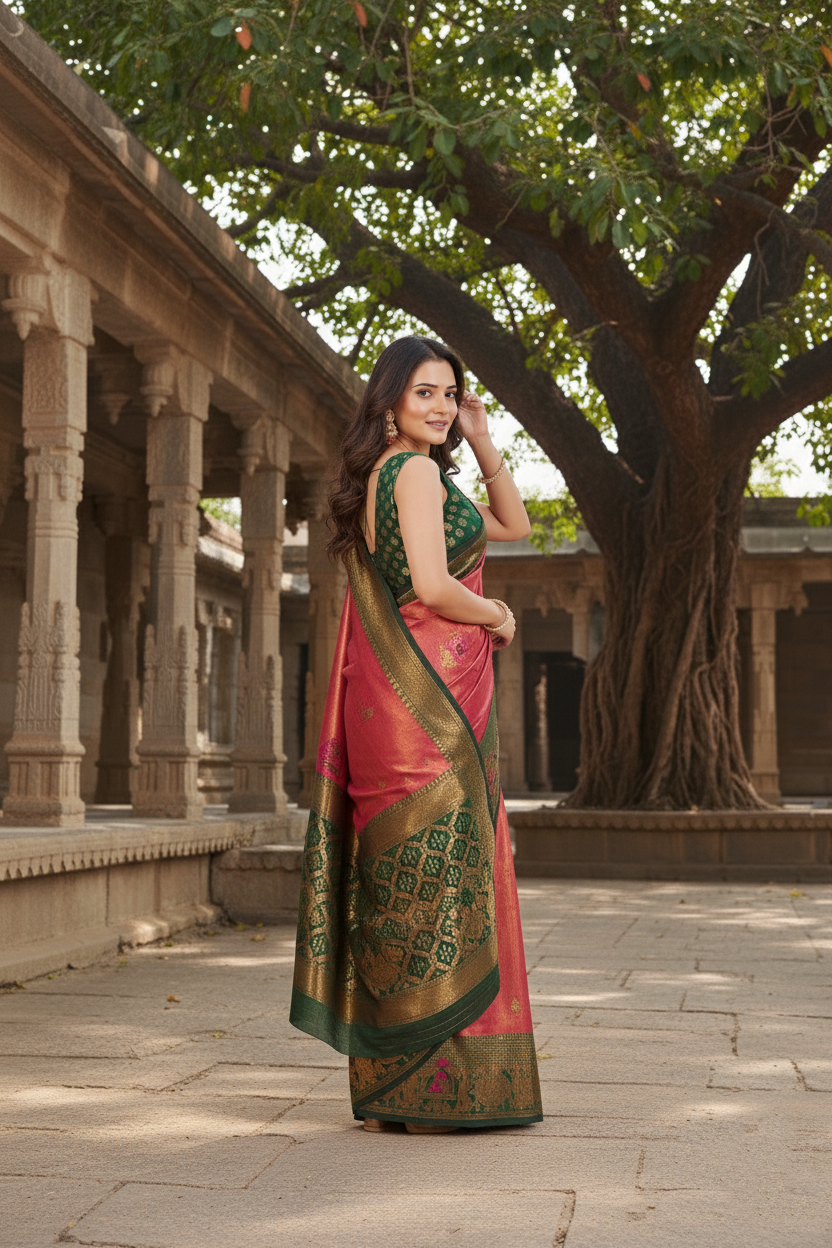 The Regal c& Emerald Banarasi Silk Saree