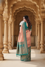 The Pastel Charm Silk Saree in Peach & Rama Green