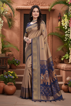 The Royal Dusk Banarasi Saree in Coffee & Royal Blue
