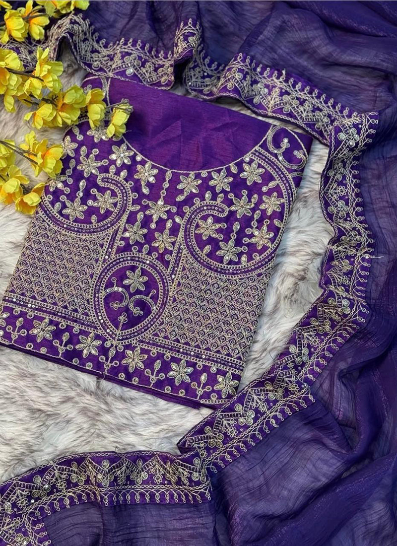 Violet Jimmy Choo Silk Sequin Work Party Wear Saree