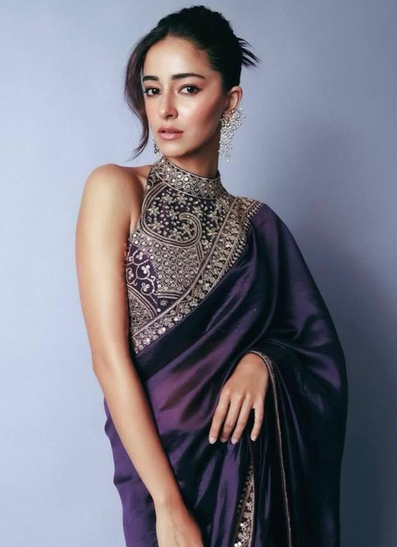 Violet Jimmy Choo Silk Sequin Work Party Wear Saree