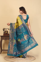 The Peacock Majesty Silk Saree in Chartreuse & Teal
