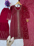 FESTIVAL SPECIAL LUNCHING NEW MAROON HEAVY SHARARA PAIR WITH DUPATTA