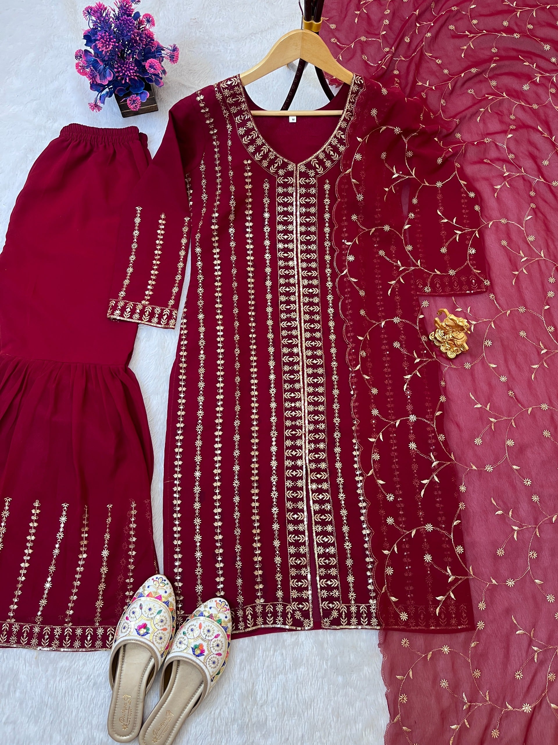 FESTIVAL SPECIAL LUNCHING NEW MAROON HEAVY SHARARA PAIR WITH DUPATTA