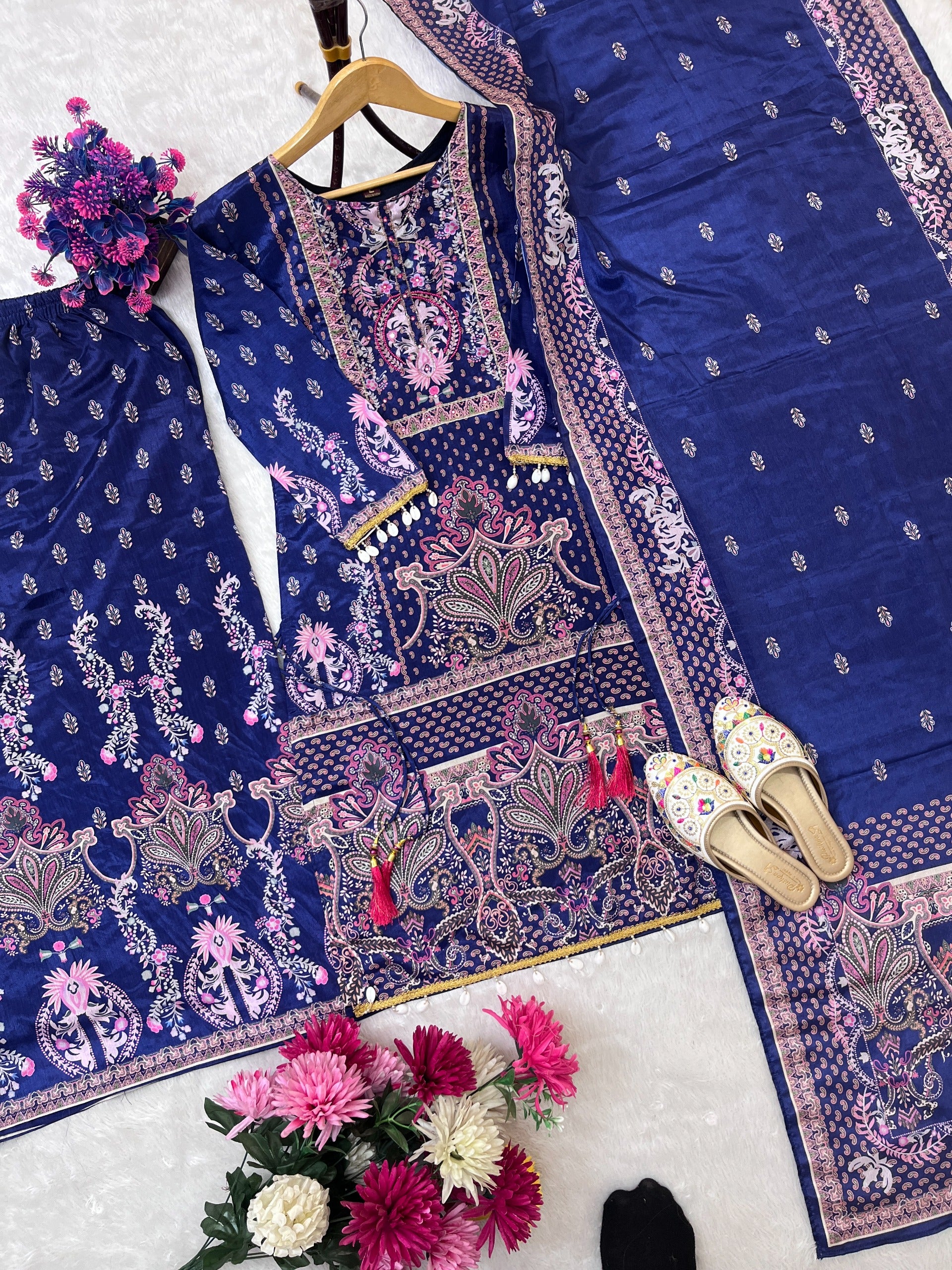 PURE CHINON SILK WORK DIGITAL PRINT WITH HAND WORK WITH FANCY LATKAN