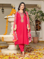 Blush Pink Embroidered Kurta Set with Vibrant Dupatta