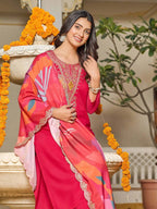 Blush Pink Embroidered Kurta Set with Vibrant Dupatta