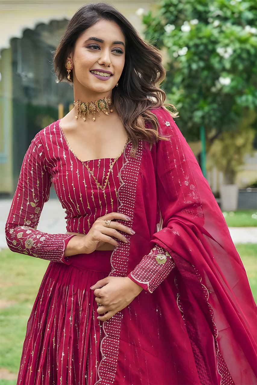 Stylish Red Embroidered Lehenga for Weddings & Parties