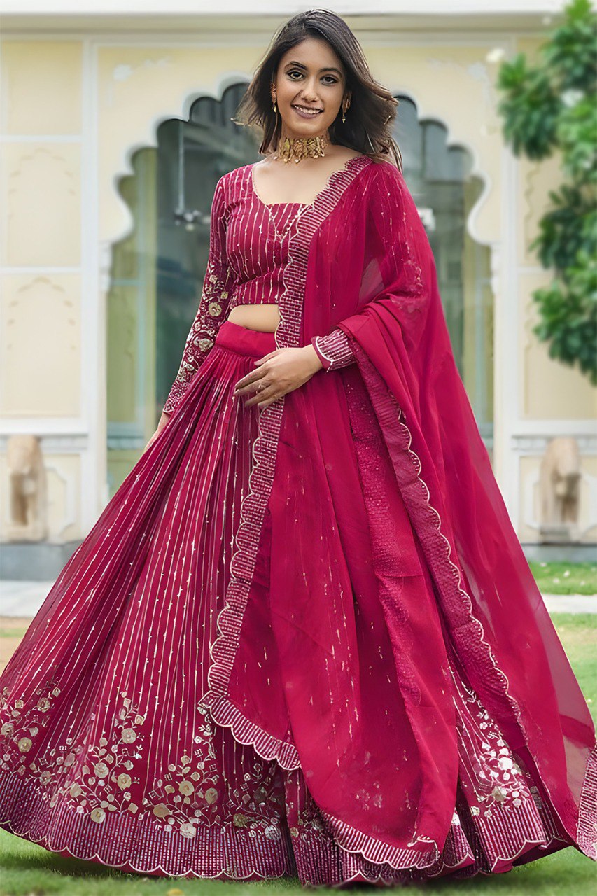 Stylish Red Embroidered Lehenga for Weddings & Parties