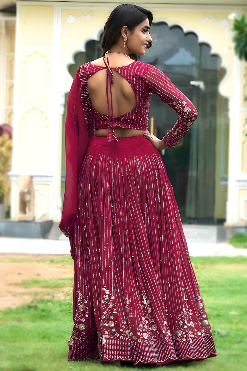 Stylish Red Embroidered Lehenga for Weddings & Parties