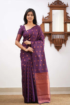 Royal Purple Kanjivaram Silk Saree with Copper Zari Border & Traditional Motifs
