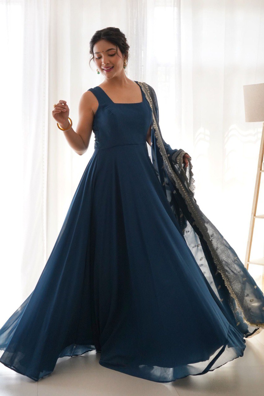 Timeless Charm Navy Anarkali Gown with Silver Detailing