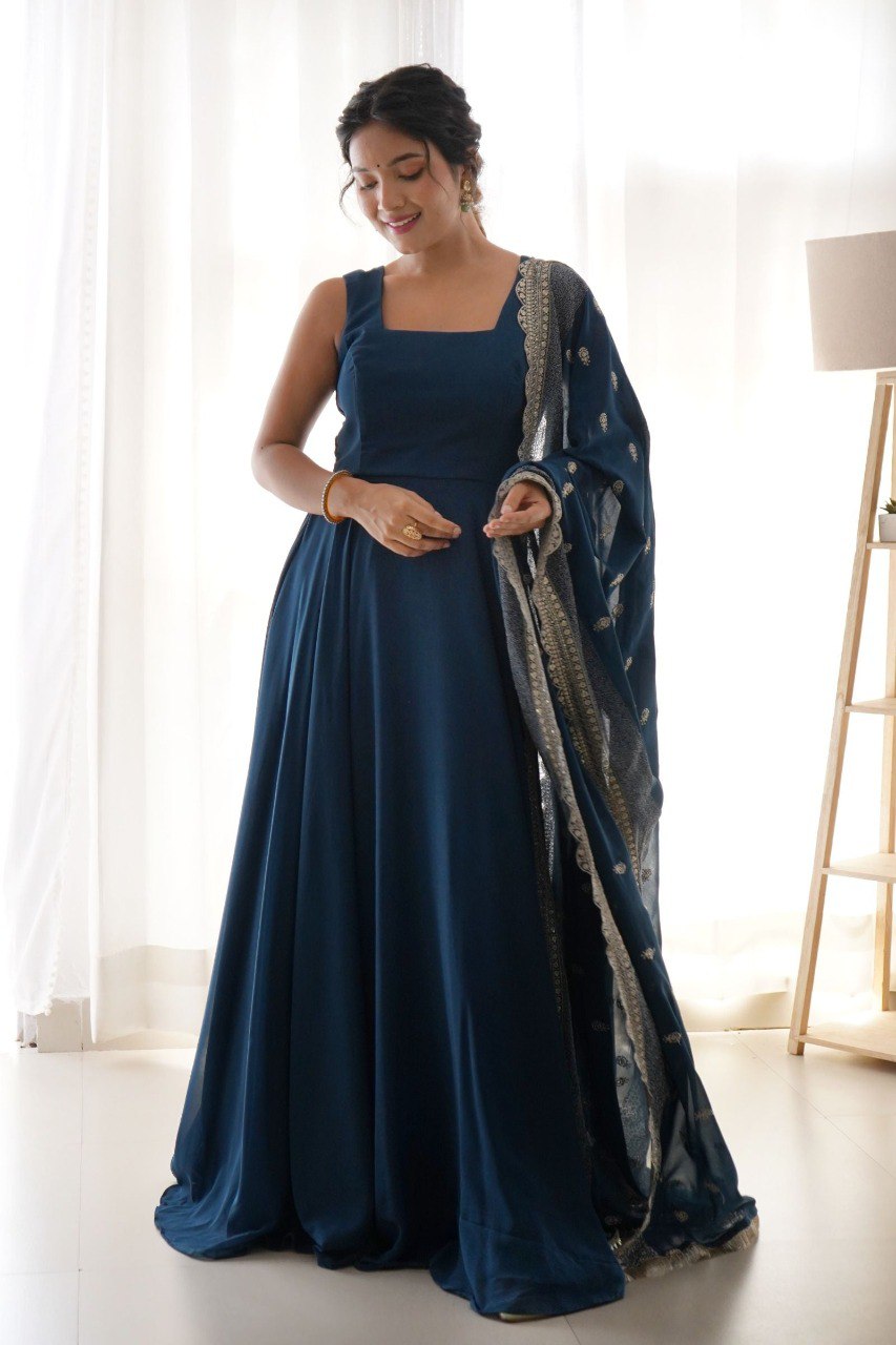 Timeless Charm Navy Anarkali Gown with Silver Detailing