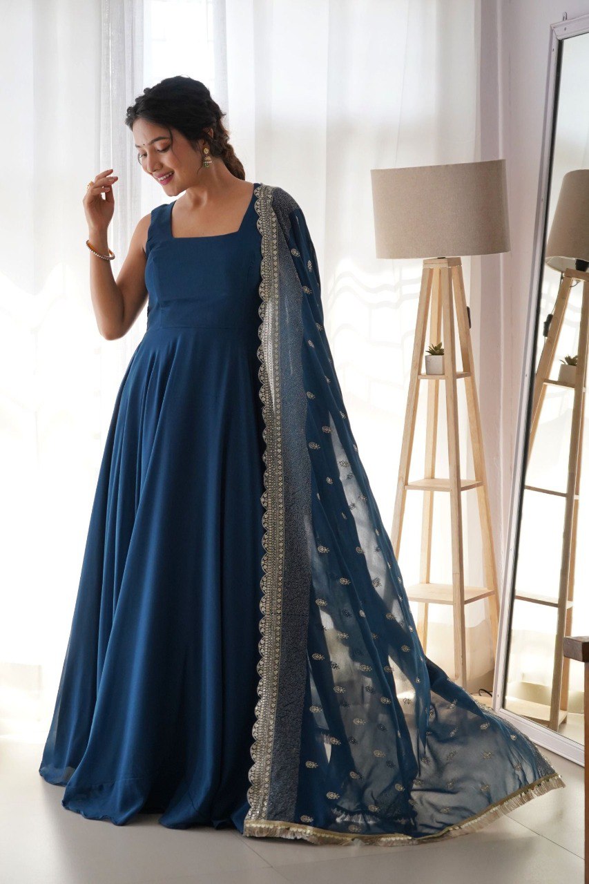 Timeless Charm Navy Anarkali Gown with Silver Detailing