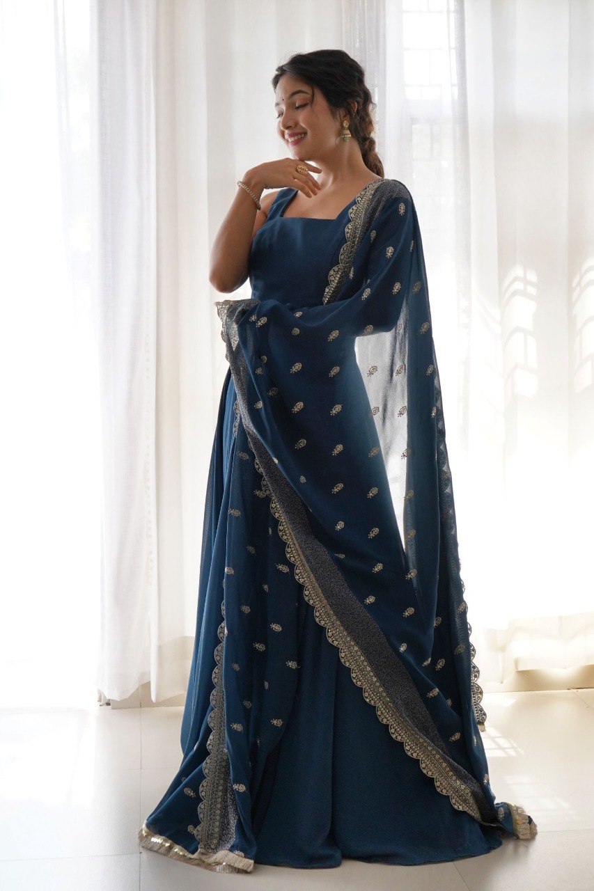 Timeless Charm Navy Anarkali Gown with Silver Detailing