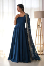 Timeless Charm Navy Anarkali Gown with Silver Detailing