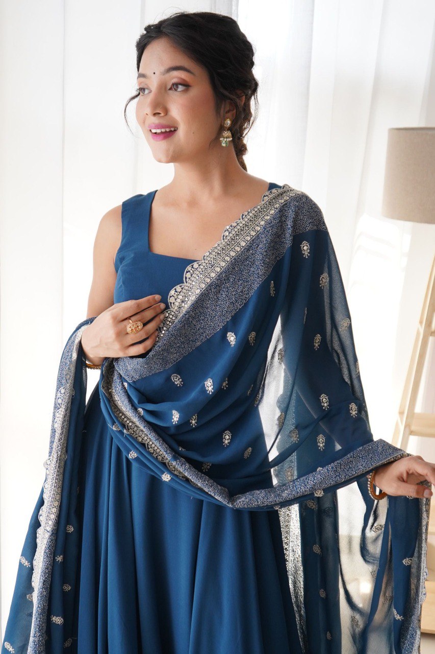 Timeless Charm Navy Anarkali Gown with Silver Detailing