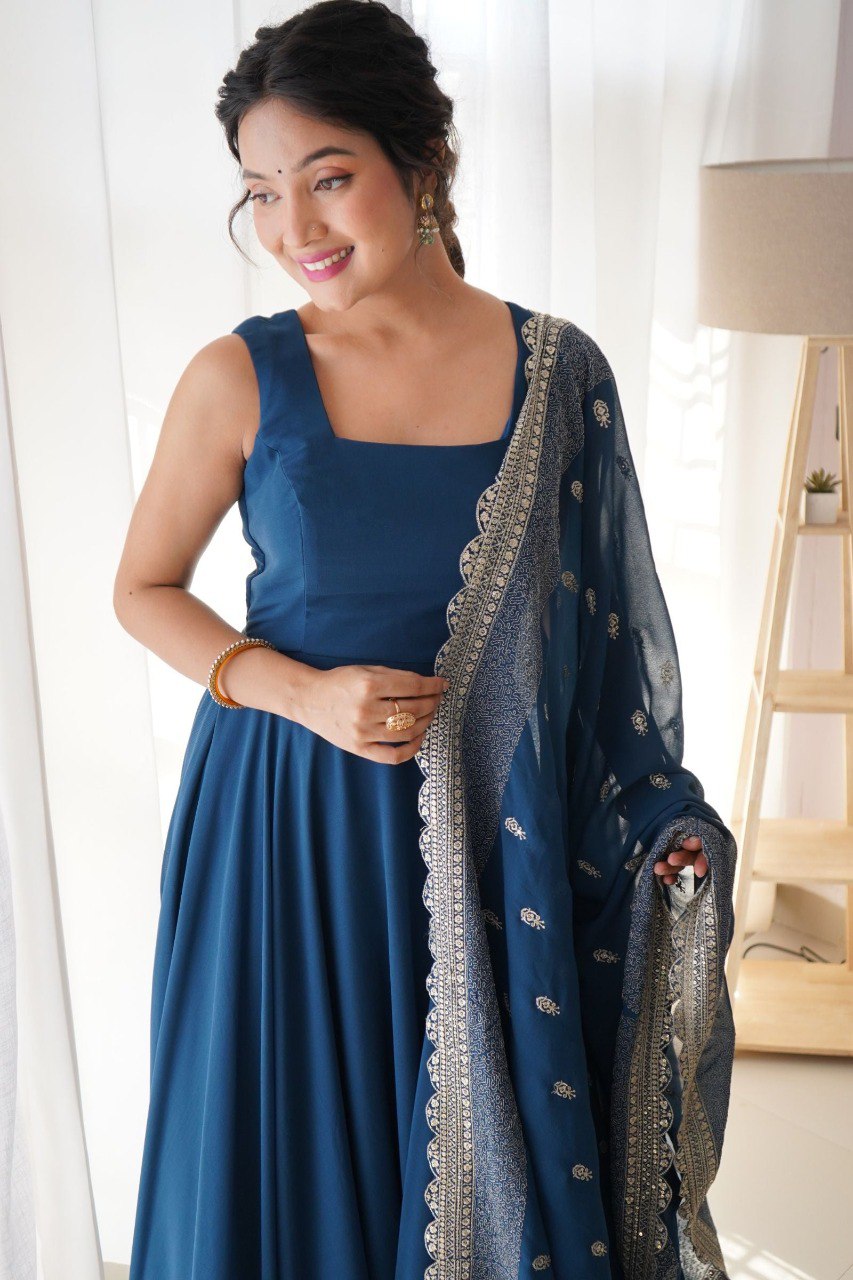 Timeless Charm Navy Anarkali Gown with Silver Detailing