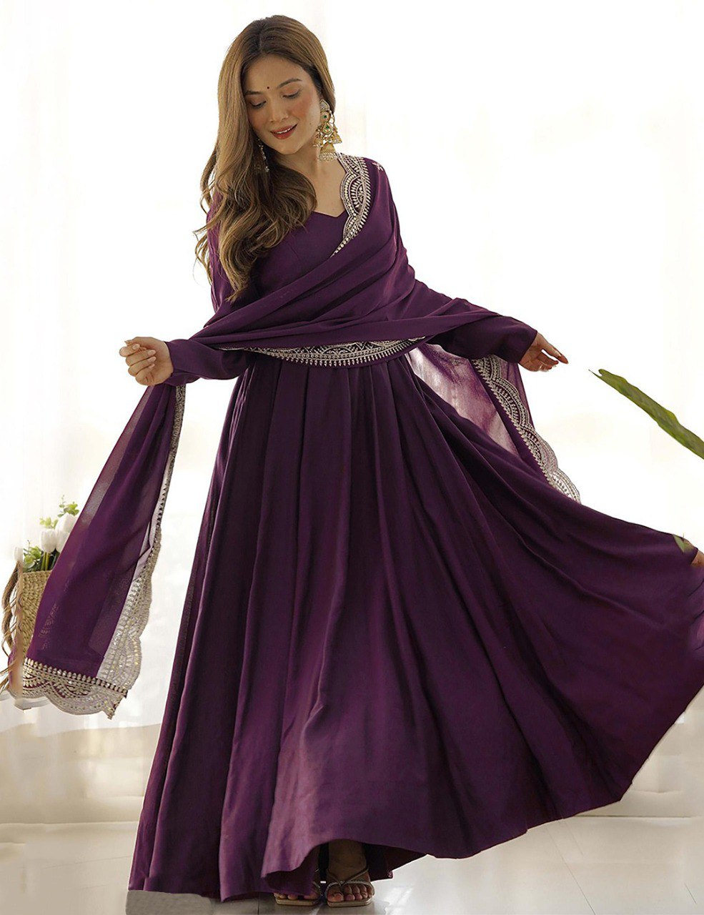 Designer Floor-Length Purple Gown Style Anarkali for Women