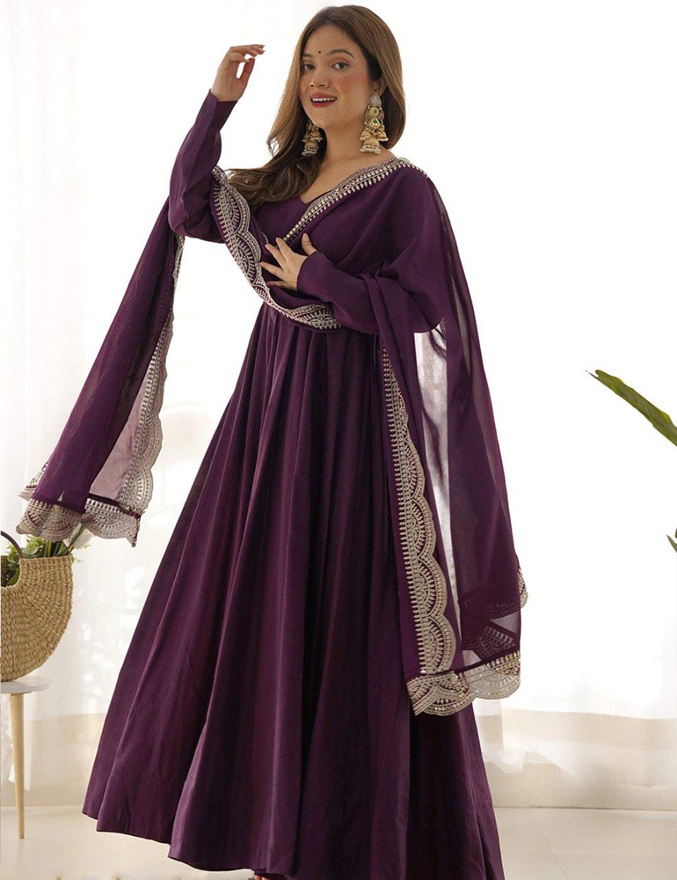 Designer Floor-Length Purple Gown Style Anarkali for Women