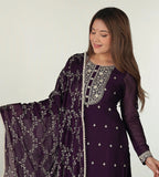 Ethereal Plum Glow Embroidered Ensemble Purple Heritage Kurta Pant Dupatta Set