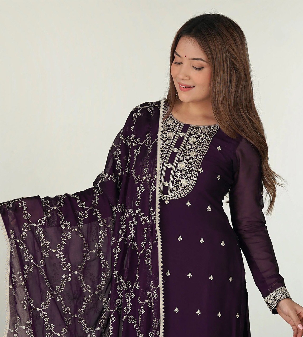 Ethereal Plum Glow Embroidered Ensemble Purple Heritage Kurta Pant Dupatta Set