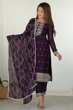 Ethereal Plum Glow Embroidered Ensemble Purple Heritage Kurta Pant Dupatta Set