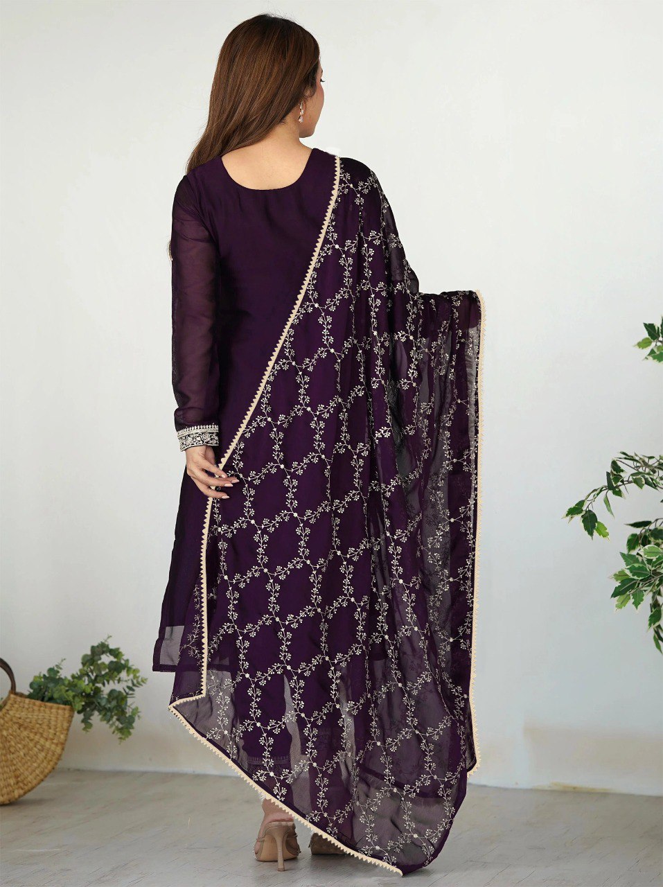 Ethereal Plum Glow Embroidered Ensemble Purple Heritage Kurta Pant Dupatta Set