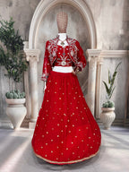 Charming Red Ethnic Lehenga with White Thread Embroidery