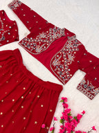 Charming Red Ethnic Lehenga with White Thread Embroidery