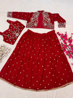 Charming Red Ethnic Lehenga with White Thread Embroidery
