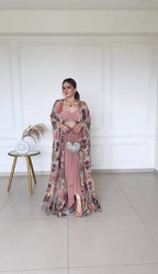DESIGNER FANCY WESTERN STYLE FIONA SILK PRINTED AND COIN LACE WORK KOTI, CHOLI WITH WESTERN BOTTOM