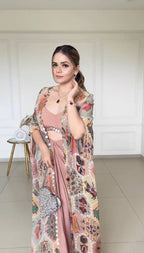 DESIGNER FANCY WESTERN STYLE FIONA SILK PRINTED AND COIN LACE WORK KOTI, CHOLI WITH WESTERN BOTTOM