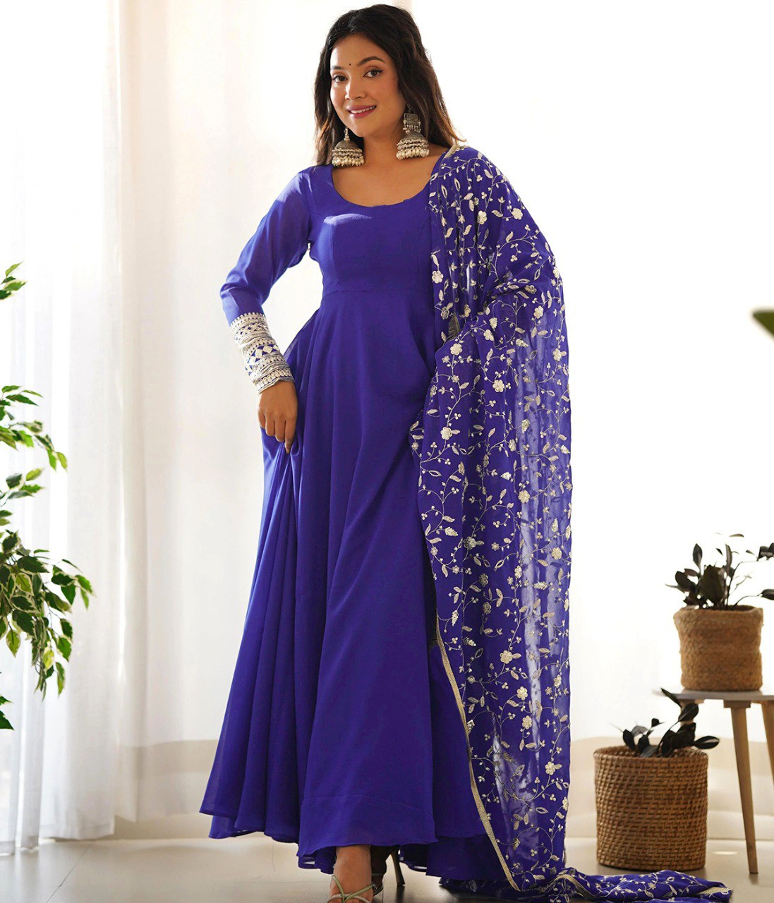 Festive Wear Royal Blue Long Anarkali Outfit for Women