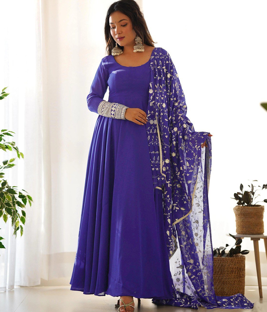 Festive Wear Royal Blue Long Anarkali Outfit for Women