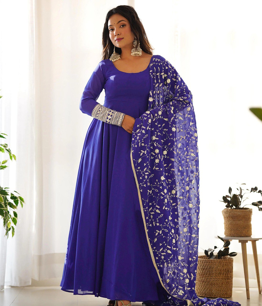 Festive Wear Royal Blue Long Anarkali Outfit for Women