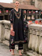 Eternal Grace – Black Kurta with Floral Dupatta