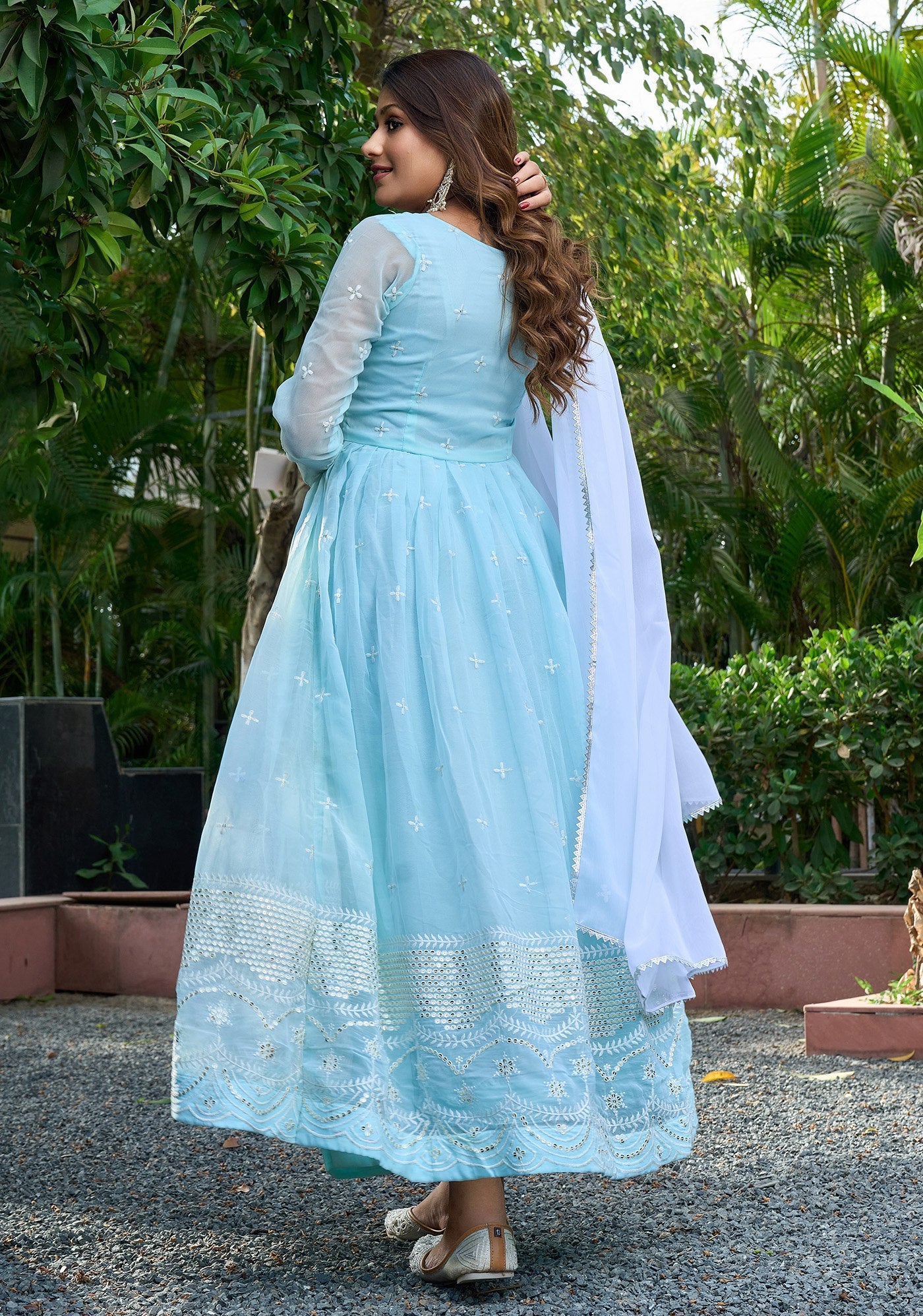 Luxury Ethnic Sky Blue Anarkali Dress with Dupatta