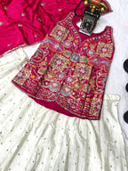 Traditional White Lehenga with Mirror Work and Pink Embroidered Jacket