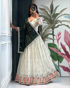 Premium White Bridal & Festive Lehenga Set with Contrast Dupatta