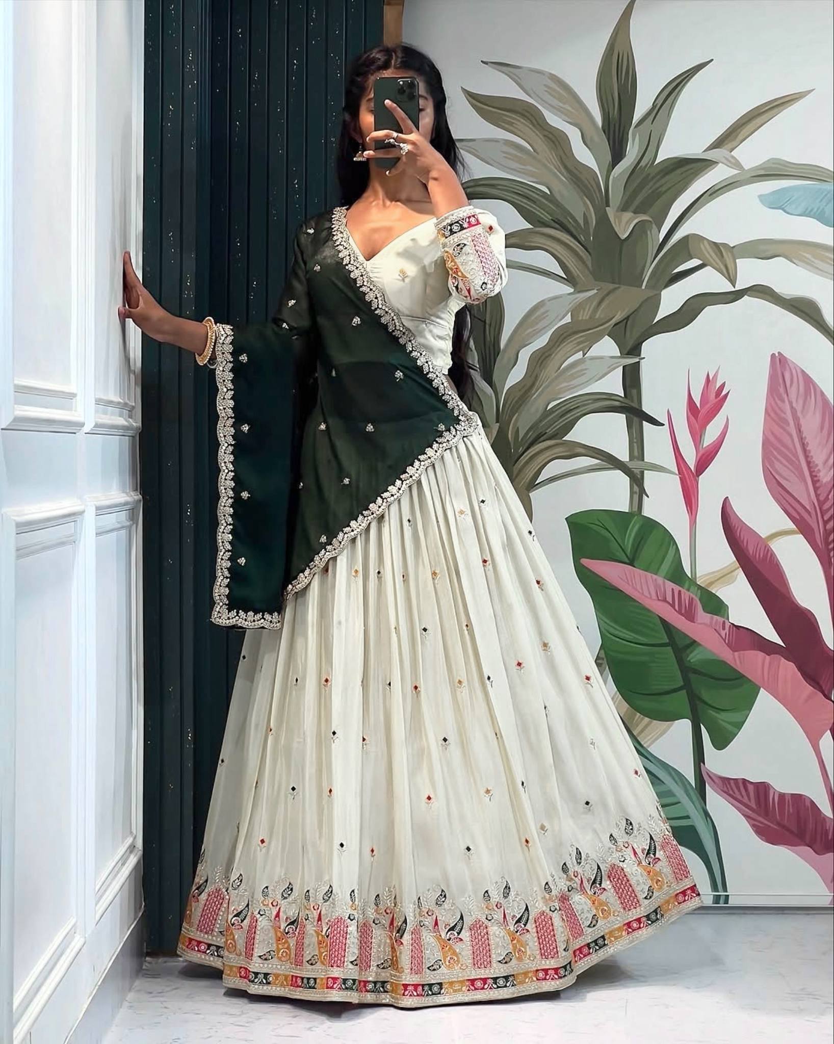 Premium White Bridal & Festive Lehenga Set with Contrast Dupatta