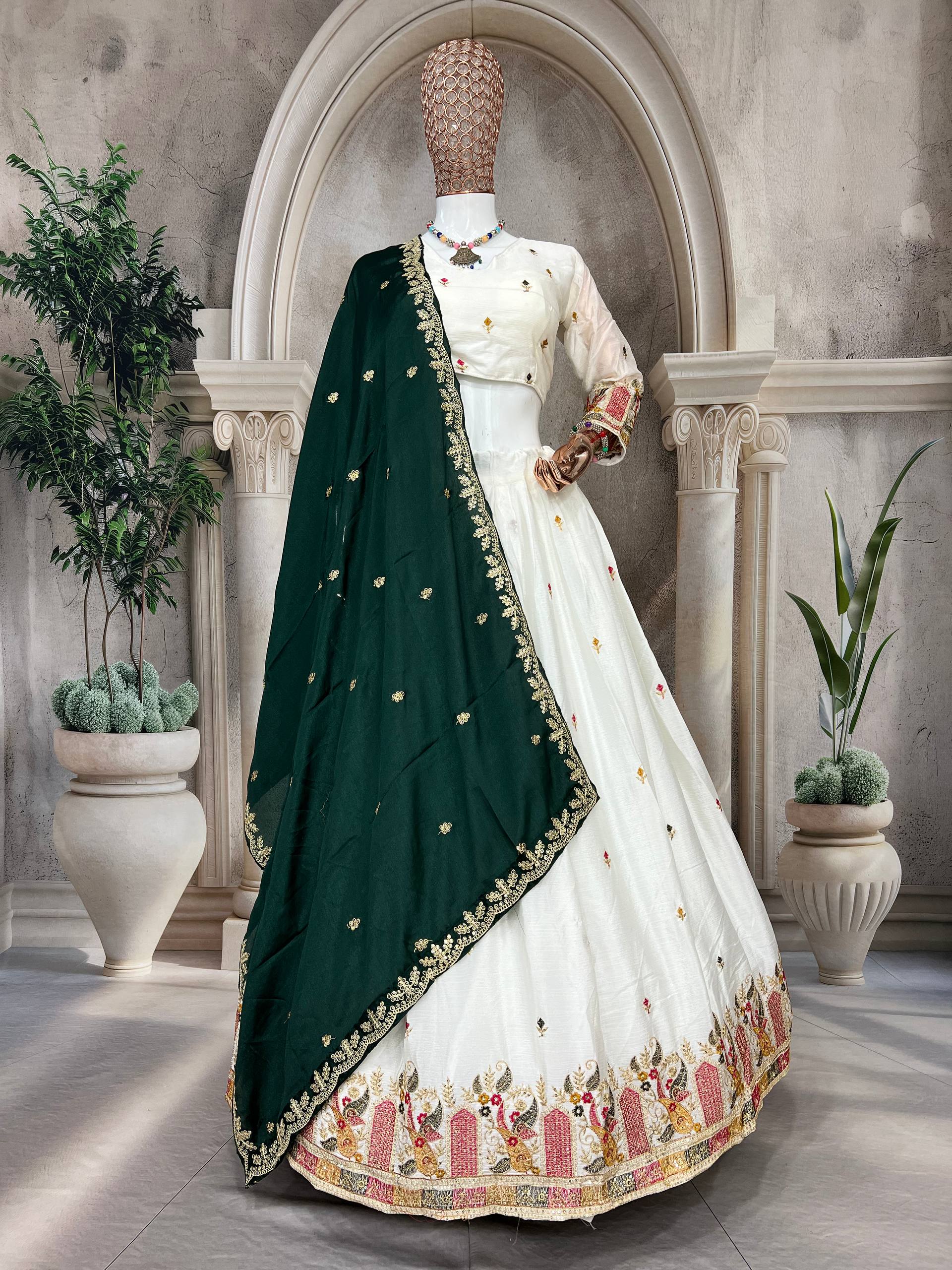 Premium White Bridal & Festive Lehenga Set with Contrast Dupatta