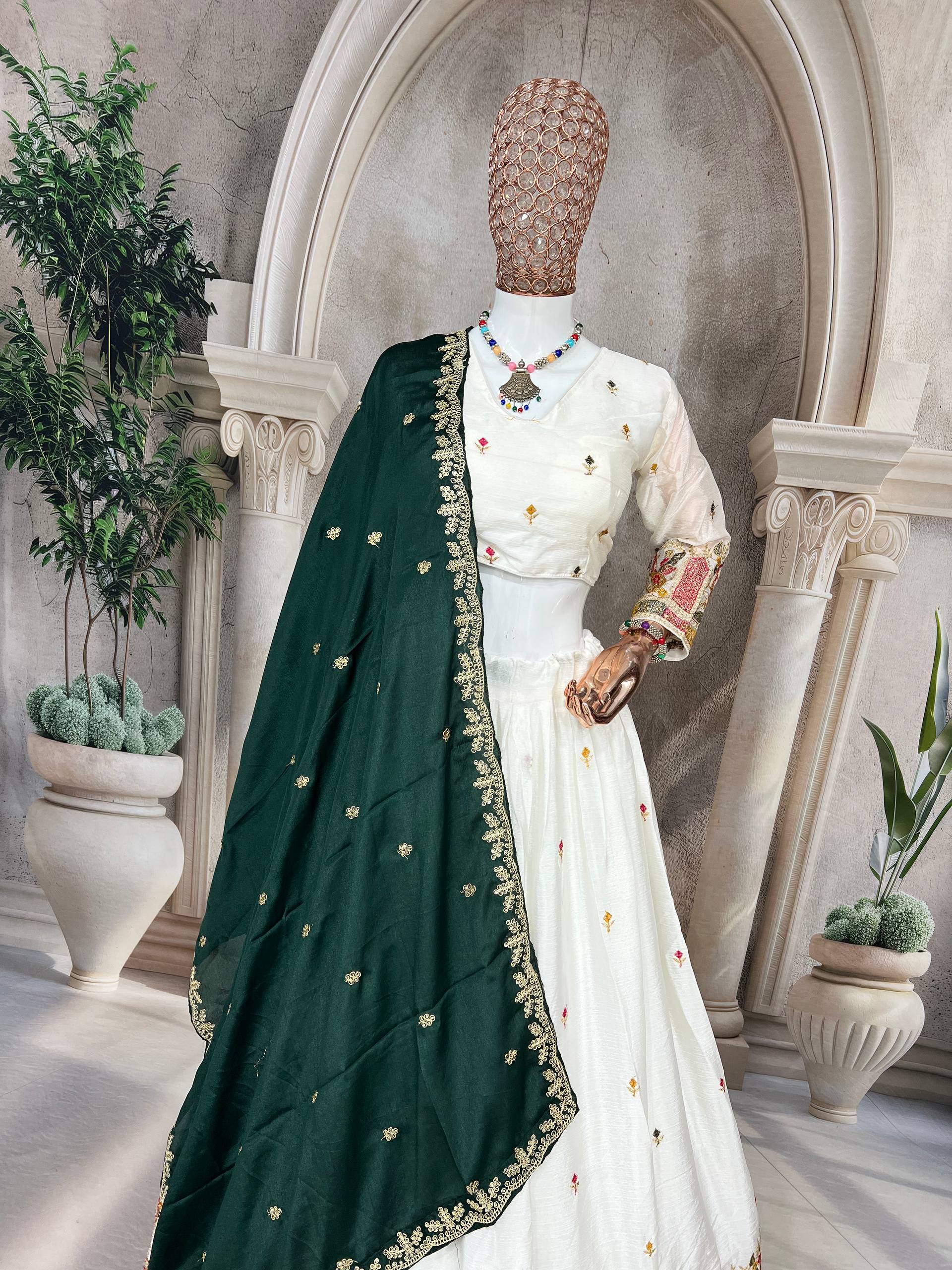 Premium White Bridal & Festive Lehenga Set with Contrast Dupatta