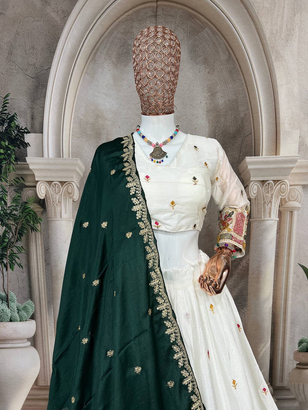 Premium White Bridal & Festive Lehenga Set with Contrast Dupatta