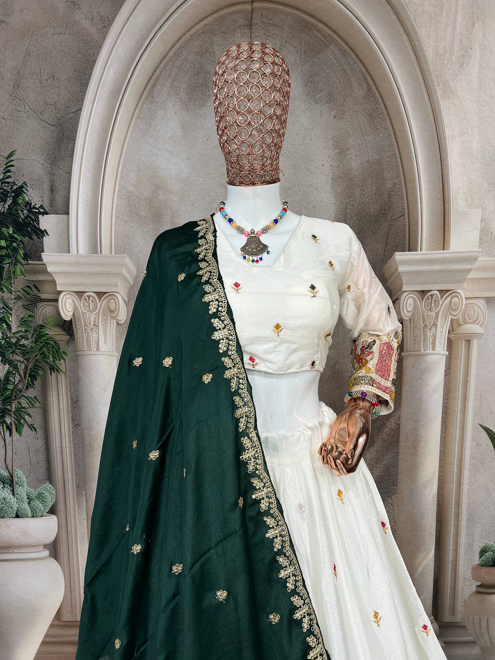 Premium White Bridal & Festive Lehenga Set with Contrast Dupatta