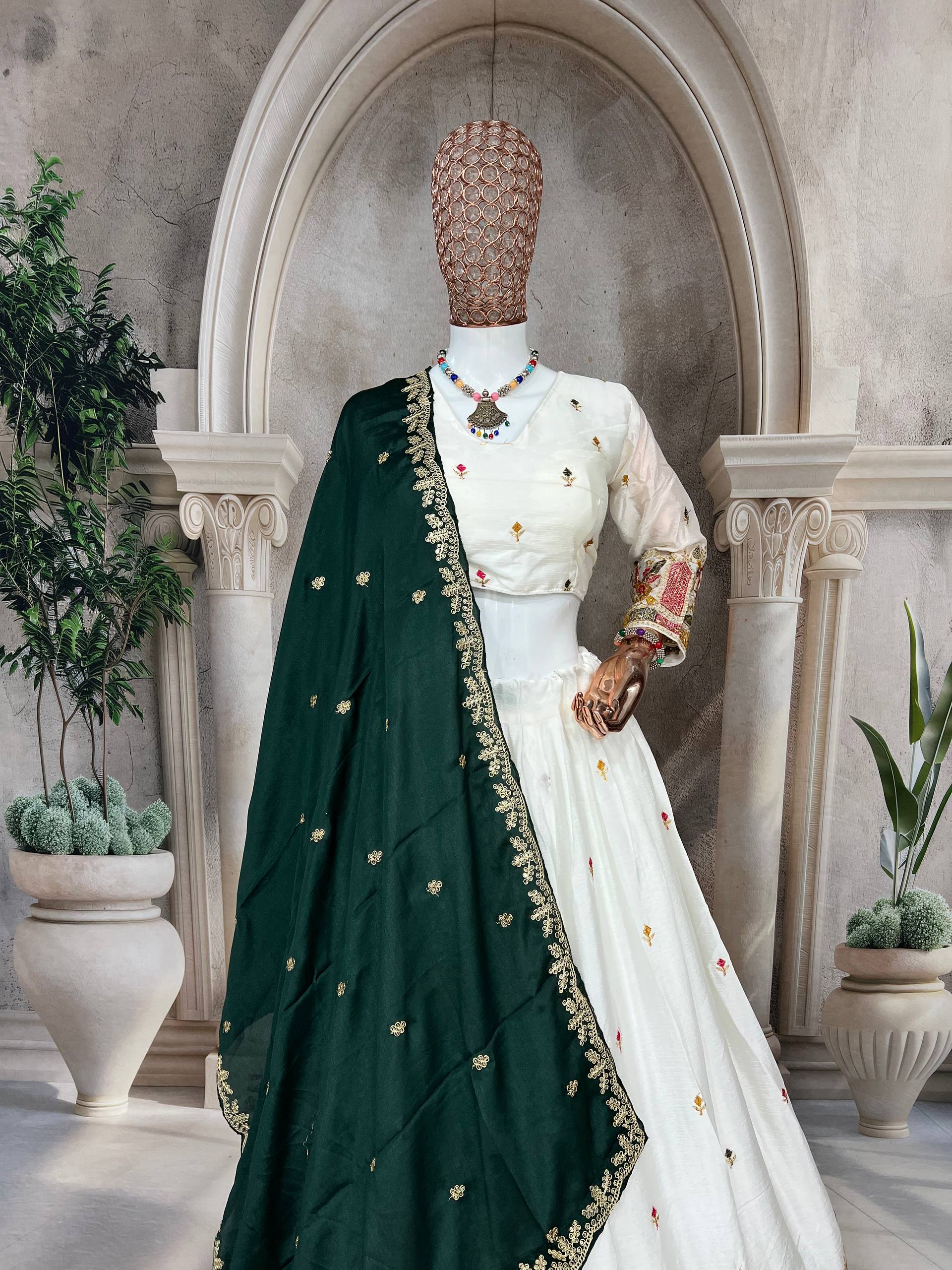 Premium White Bridal & Festive Lehenga Set with Contrast Dupatta