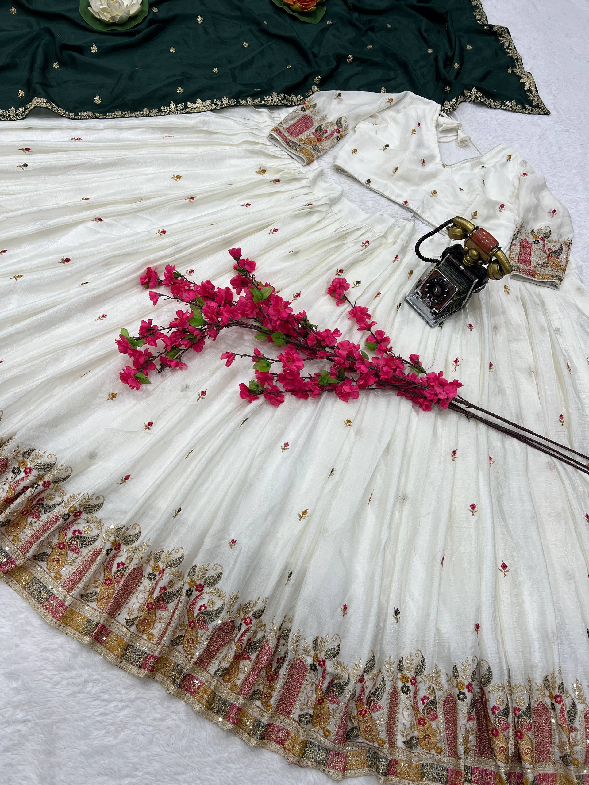 Premium White Bridal & Festive Lehenga Set with Contrast Dupatta