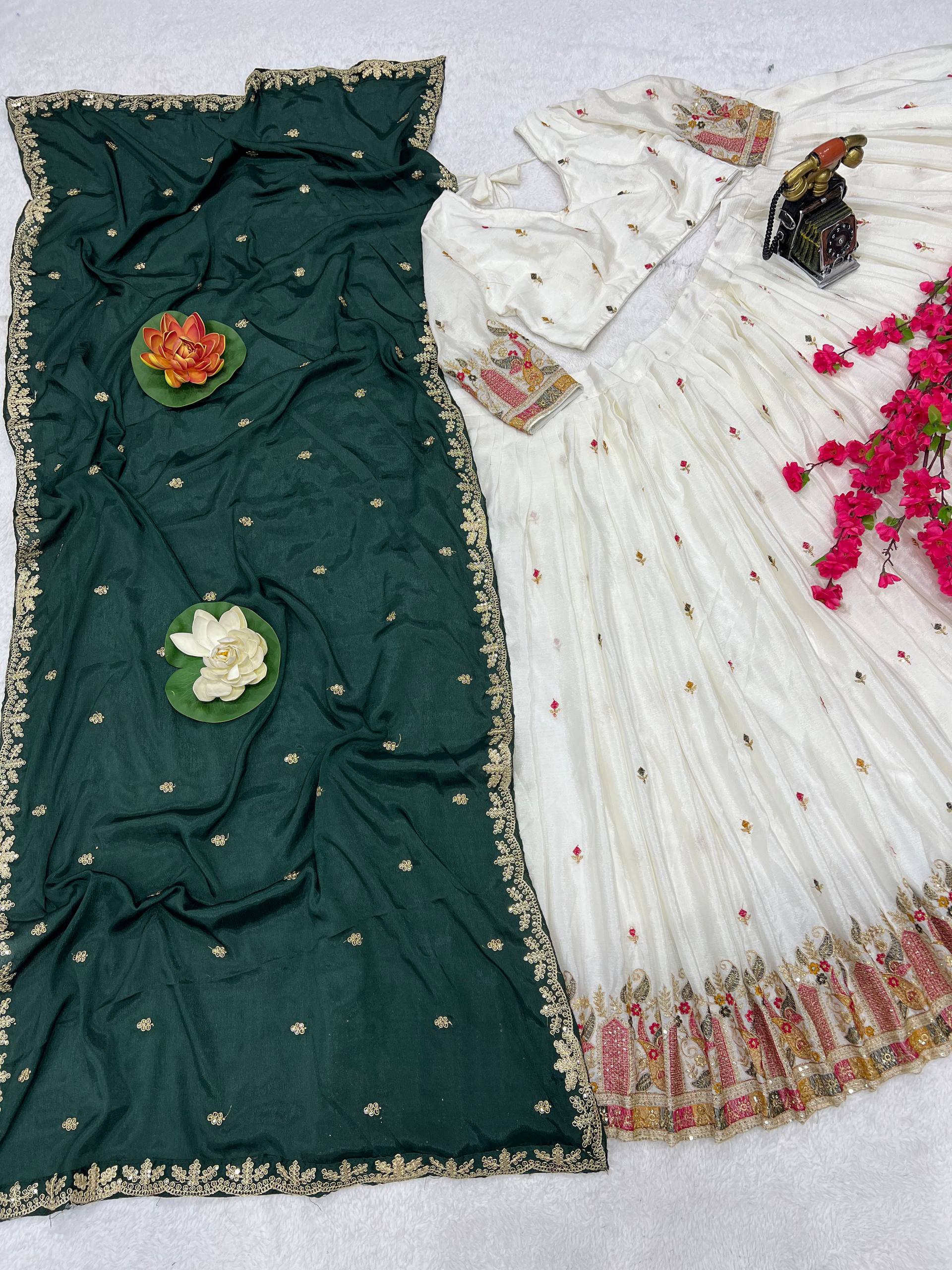 Premium White Bridal & Festive Lehenga Set with Contrast Dupatta