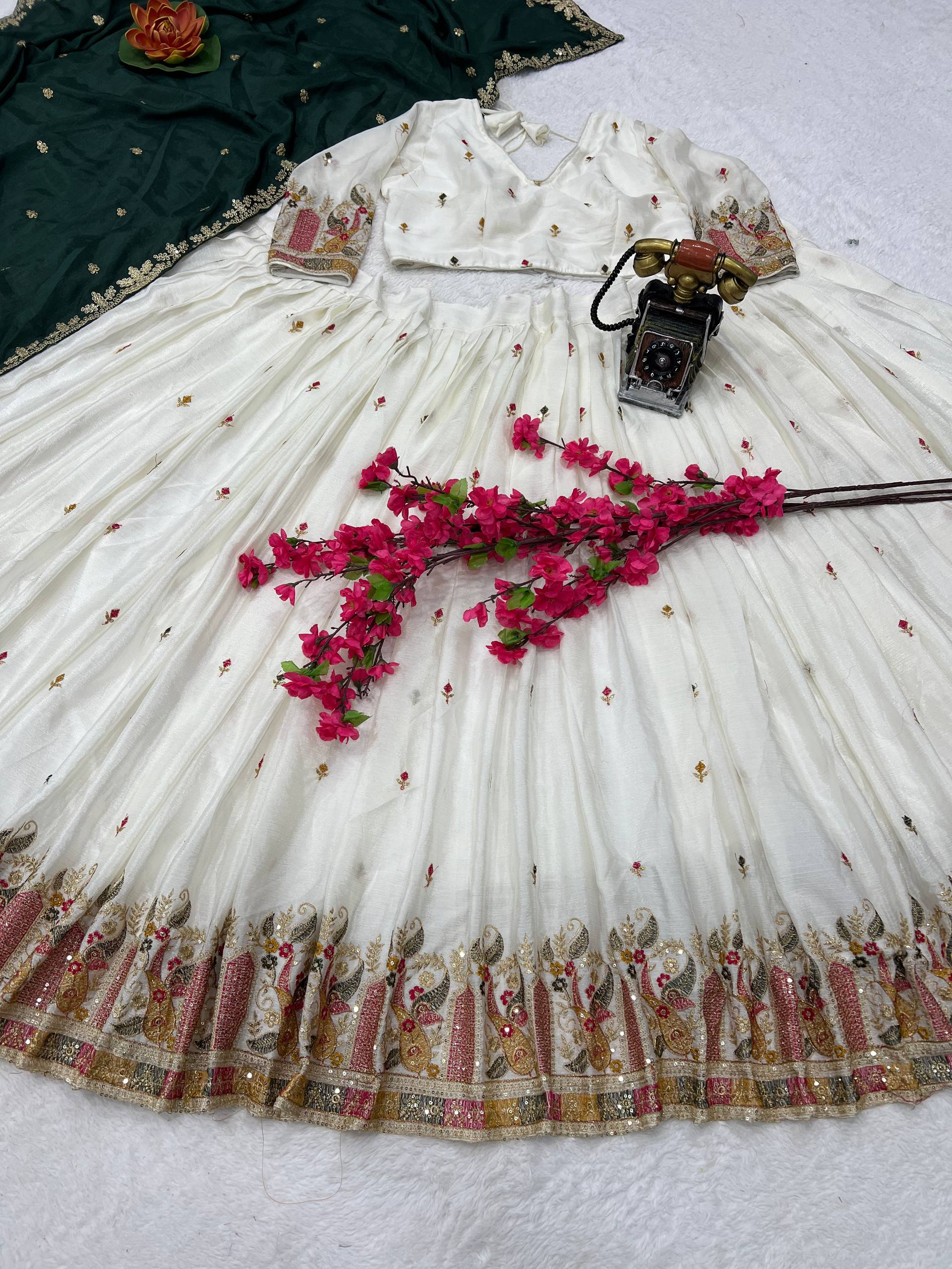 Premium White Bridal & Festive Lehenga Set with Contrast Dupatta